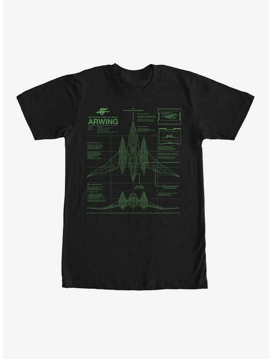 Nintendo Star Fox Arwing Schematics T-Shirt 1 Nintendo Star Fox Arwing Schematics T-Shirt